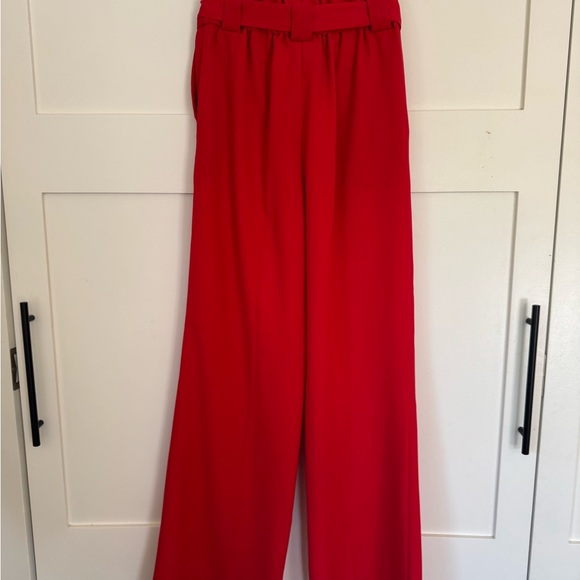 Express High-Waist Red Wide-Leg Pants with Tie Belt - Picture 4 of 5